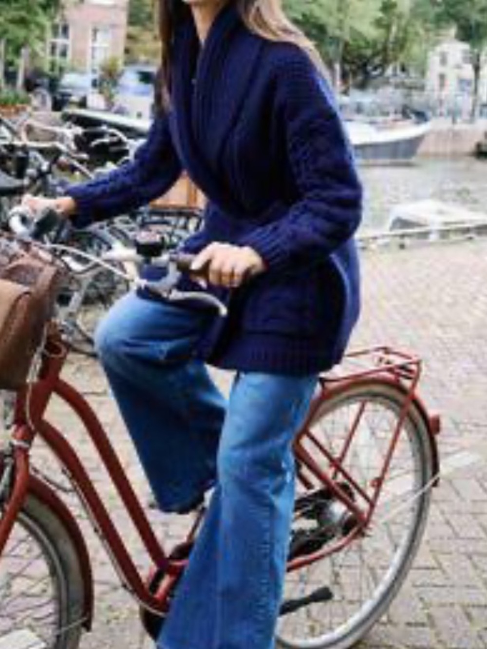 Boden Navy Cable-Knit Belted Cardigan